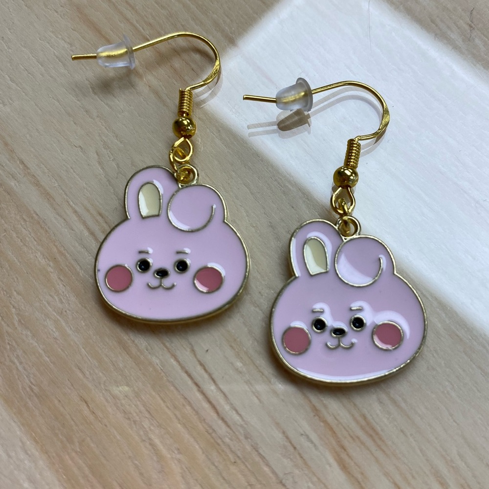 BT21 cooky earrings 925 stamped gold and pink
